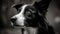 A black and white border collie looking up created with Generative AI