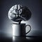 A black and white brain like tree growing from a mug cup. Generative AI