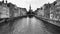 Black and white bruges belgium canal travel tourism belgian tower medival city Europe European old