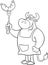 Black And White Bull Chef Cartoon Mascot Character Holding Sausage On Fork