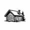 Black And White Cabin Icon: Simple, Bold, Logo Style Vector Art