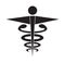 Black and white caduceus medical symbol icon vector isolated white background.