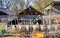 Black and white calves in an open barn