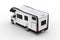 Black and white camper vehicle - taillight view