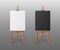 Black and white canvas on easels, realistic vector illustration isolated.