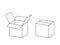 Black and white cardboard box package open and closed, vector