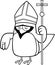 Black And White Cardinal Bird Cartoon Character Holds A Wand With Cross