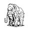 Black and white cartoon illustration of  prehistoric mammoth