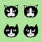 Black and white cats with different emotions. Surprised  kind and angry cat. Group of cat heads cartoon.