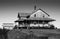 Black and white of cedar shingle house