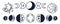 Black-white celestial moon phases isolated kids clipart