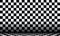 Black and white checkered abstract cosmic background with perspective view.