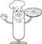 Black And White Chef Sausage Cartoon Character Holding A Pizza