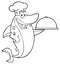 Black And White Chef Shark Cartoon Mascot Character Holding A Platter