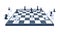 Black and white chess pieces on chessboard. Chess combination cross illustration