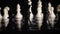 Black and white chess pieces set on table dolly tracking shot 4