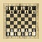 Black and white chess wooden board with chess pieces. Chess pieces in flat style. Vector illustration