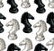 Black and White Chessman Knight Seamless Pattern