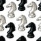 Black and White Chessman Knight Seamless Pattern