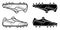 Black and white classic soccer, football boot, spiked sneaker icon. Isolated vector on white background