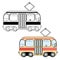 Black and white and colored cute cartoon style tram