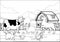 Black and white coloring page happy farm animals gathering