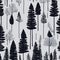 Black and white colors, trees, and mountains sketch patterns inspired by the natural world. AI-Generated.