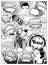 Black and white comic book page divided by lines with speech bubbles, rocket, superhero hand and sounds effect. Vector