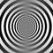Black and white concentric circles background.