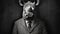 Black And White Conceptual Art: Man With Rhino Mask In Suit