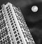 Black and White Condominiums Building and moon at Sukhumvit Road