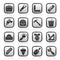 Black and white construction objects and tools icons
