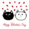 Black White contour Cat head couple family icon. Red heart set. Cute funny cartoon character. Happy Valentines day Greeting card.