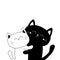 Black White contour cat hugging couple family. Hug, embrace, cuddle. Cute funny cartoon character. Happy Valentines day. Greeting