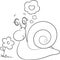 Black and white, contour kawaii drawing of a little snail looking at a flower,for children`s coloring book or Valentine`s Day card