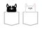 Black white corgi dog set. Face head icon in the pocket. Hands paw. Cute cartoon pooch character. Contour silhouette. Kawaii anima