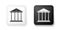 Black and white Courthouse building icon isolated on white background. Building bank or museum. Square button. Vector