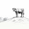 Black And White Cow Drawing On Hill - Uhd Illustration