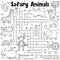 Black and white crossword game for kids with safari animals