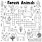 Black and white crossword for kids with forest animals. Woodland coloring page