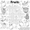 Black and white crossword puzzle game with fruits for kids