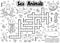 Black and white crossword with sea animals for coloring