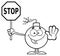 Black And White Cute Bomb Cartoon Mascot Character Gesturing And Holding A Stop Sign