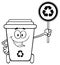 Black And White Cute Recycle Bin Cartoon Mascot Character Holding A Recycle Sign