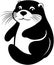 Black-white cute Sea Otter cartoon icons. Ai-generated.