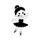 Black and white Cute teen girl cartoon character Ballerina, flat vector illustration