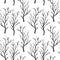 Black and white dead birch or aspen trees in winter seamless pattern, vector