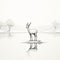Black And White Deer On Creek Realistic Landscape Vector Drawing