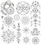 Black and white design set with fantasy mystic symbols and signs of sun and moon