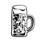 Black and white dimpled Oktoberfest Glass Beer Mug. Vector illustration isolated on white background